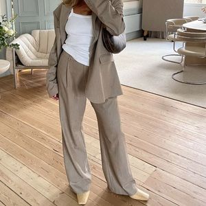 Djerf Avenue Taupe Wide-Leg Trousers